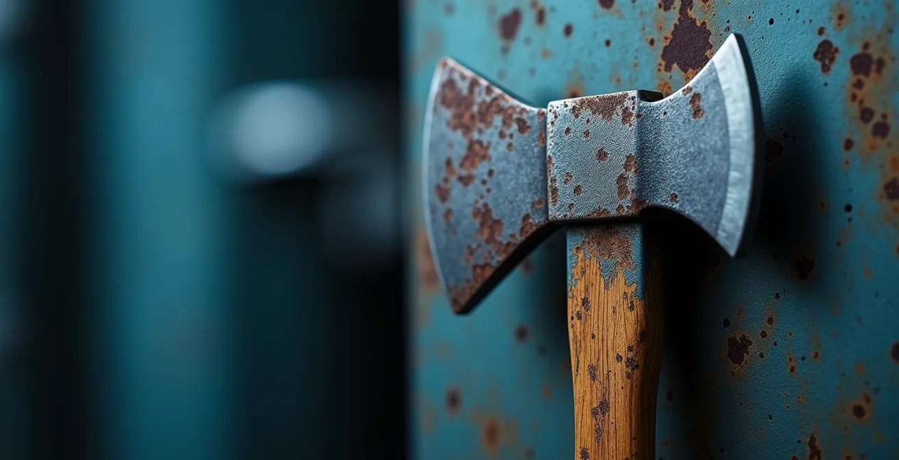 Détail en macro de la surface métallique d'une citerne de propane