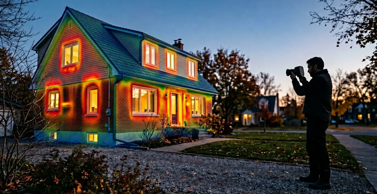 Analyse thermique d'une maison avec caméra infrarouge révélant les déperditions énergétiques