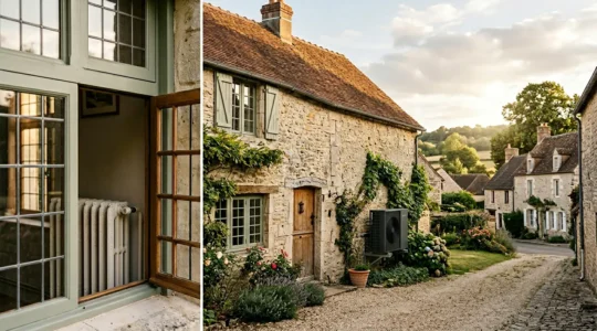 Installation d'une pompe à chaleur air-eau avec des radiateurs en fonte dans une maison ancienne rénovée