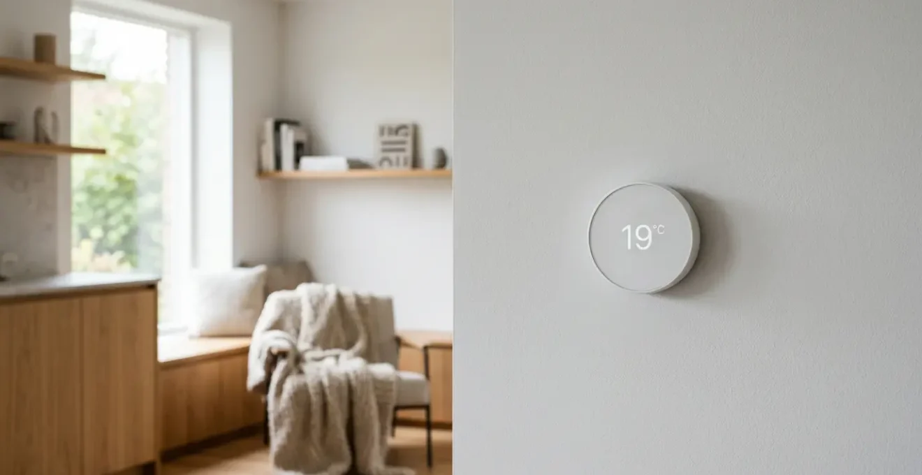 Thermostat de chauffage réglé à 19 degrés dans un intérieur chaleureux