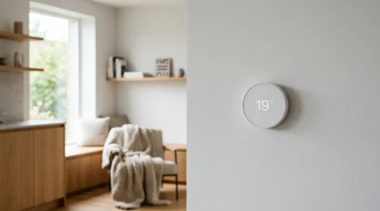 Thermostat de chauffage réglé à 19 degrés dans un intérieur chaleureux