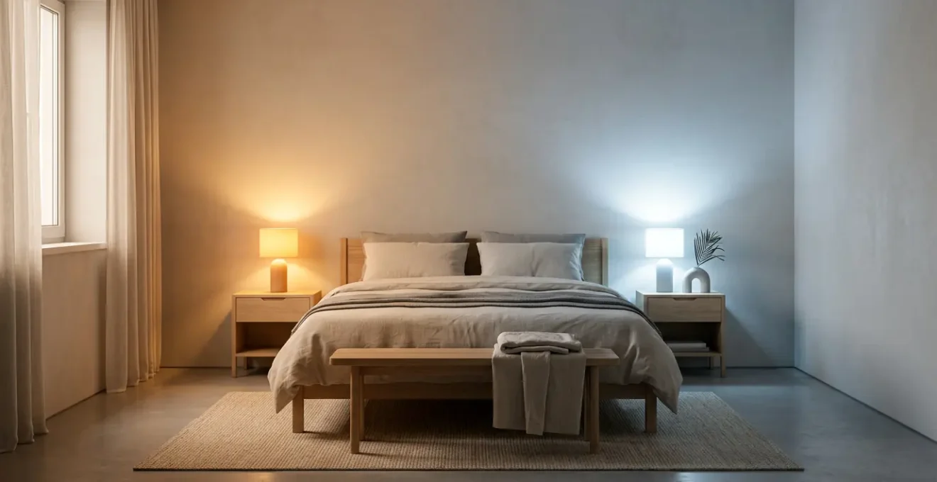 Comparaison visuelle de différentes températures de couleur LED dans une chambre à coucher, montrant l'impact sur l'ambiance et le bien-être