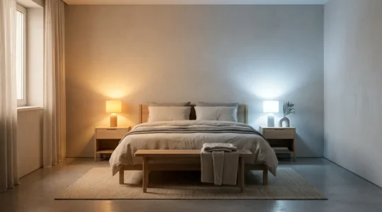 Comparaison visuelle de différentes températures de couleur LED dans une chambre à coucher, montrant l'impact sur l'ambiance et le bien-être