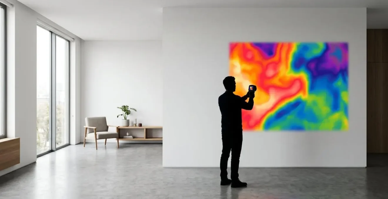 Diagnostiqueur utilisant une caméra thermique pour analyser un mur intérieur