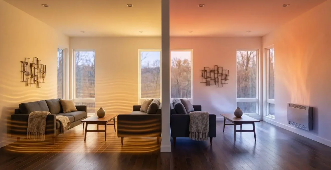 Comparaison visuelle entre un radiateur rayonnant et un convecteur montrant la différence de diffusion de chaleur