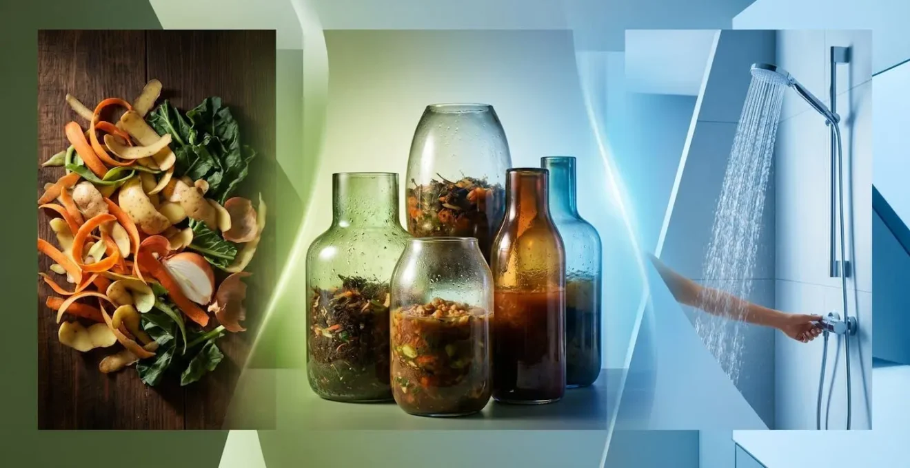 Cycle de transformation des biodéchets en biométhane illustré de la cuisine au réseau de gaz