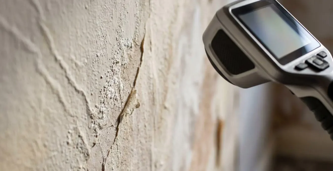 Détection de l'humidité cachée avec caméra thermique lors de l'inspection d'un mur