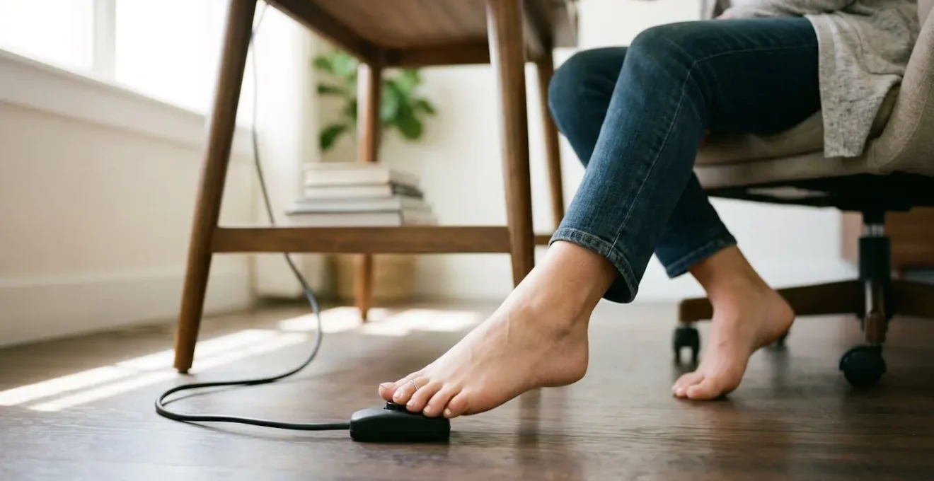 Installation ergonomique de multiprises avec interrupteur déporté sous un bureau
