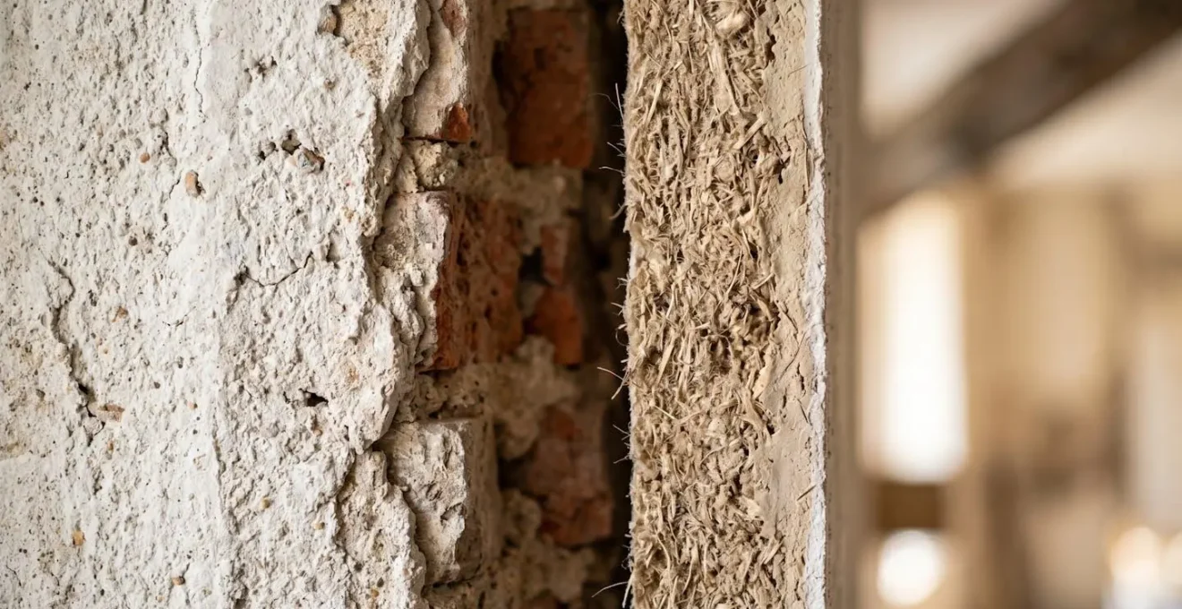 Vue intérieure d'un bâtiment ancien montrant l'installation d'une isolation thermique par l'intérieur