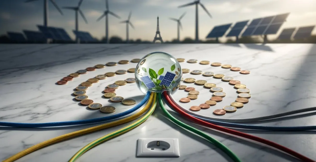 Représentation visuelle du mécanisme de financement collectif des énergies renouvelables via l'accise sur l'électricité