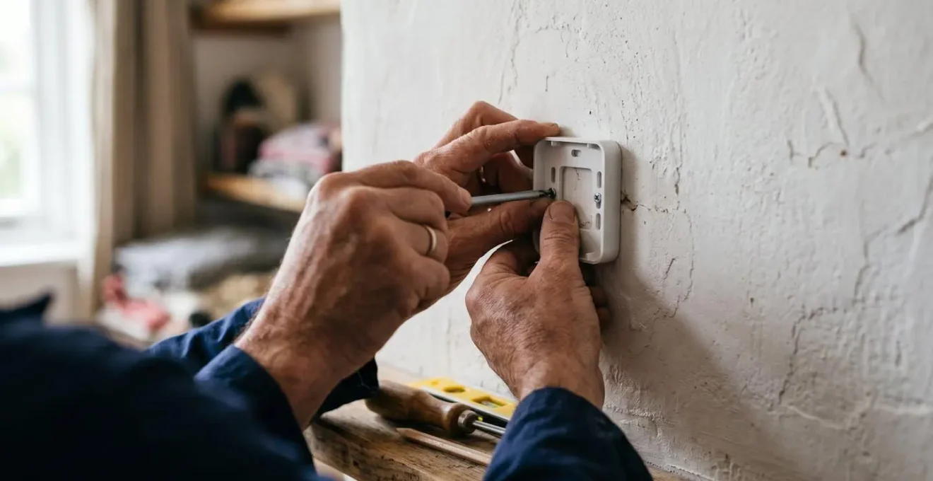 Installation d'un thermostat sans fil sur un mur avec outils de montage