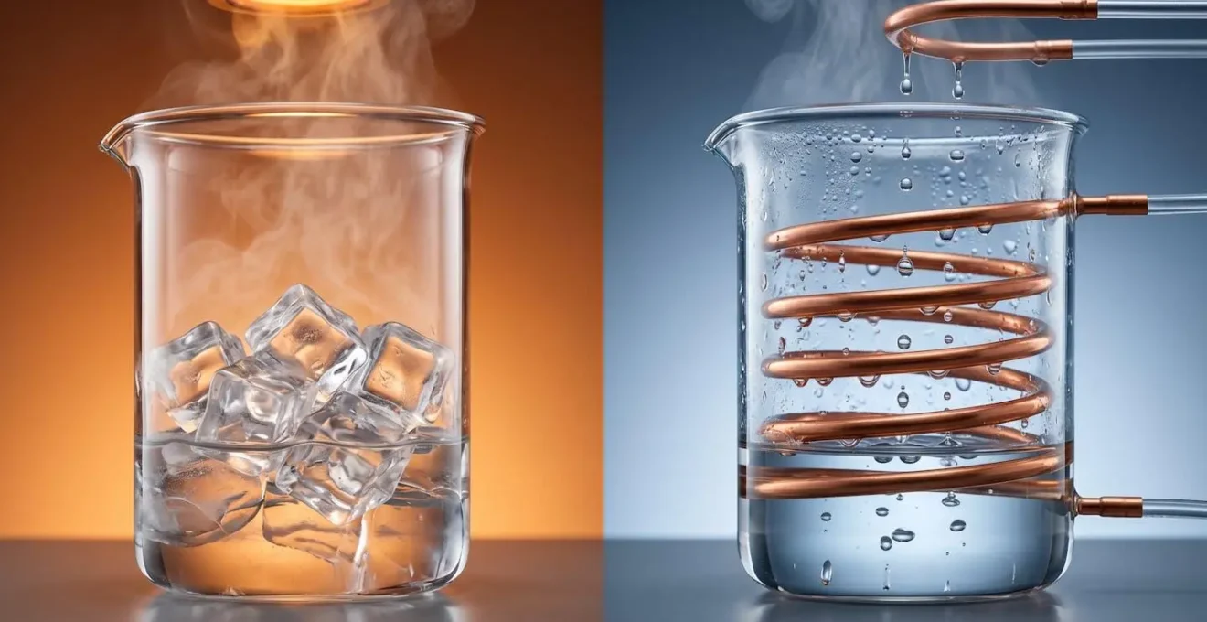 Vue en coupe d'une chaudière à condensation montrant la récupération de chaleur des fumées